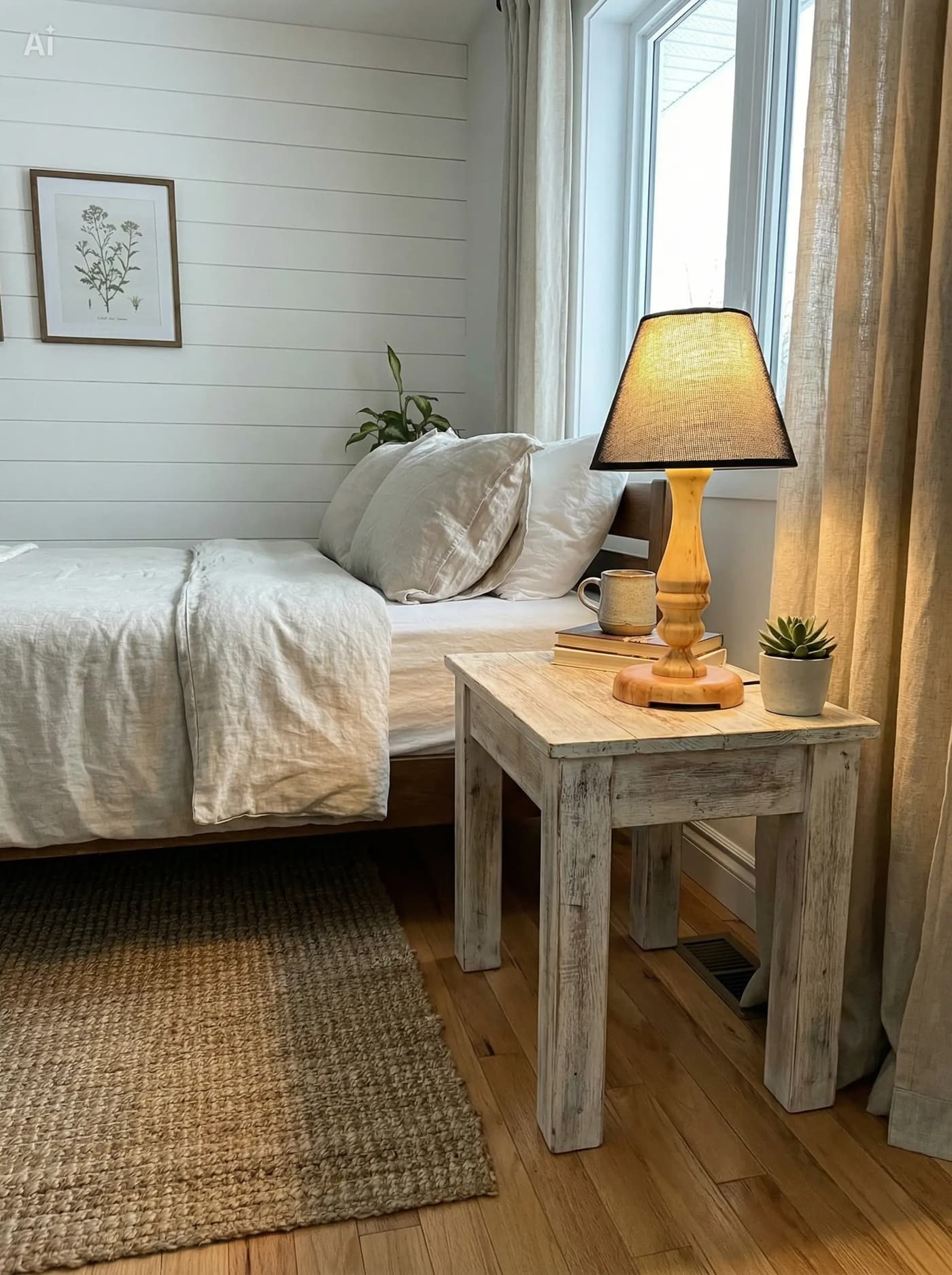 Treibholzlampe als Nachttischlampe – nachhaltige Beleuchtung im Schlafzimmer mit natürlichem Design